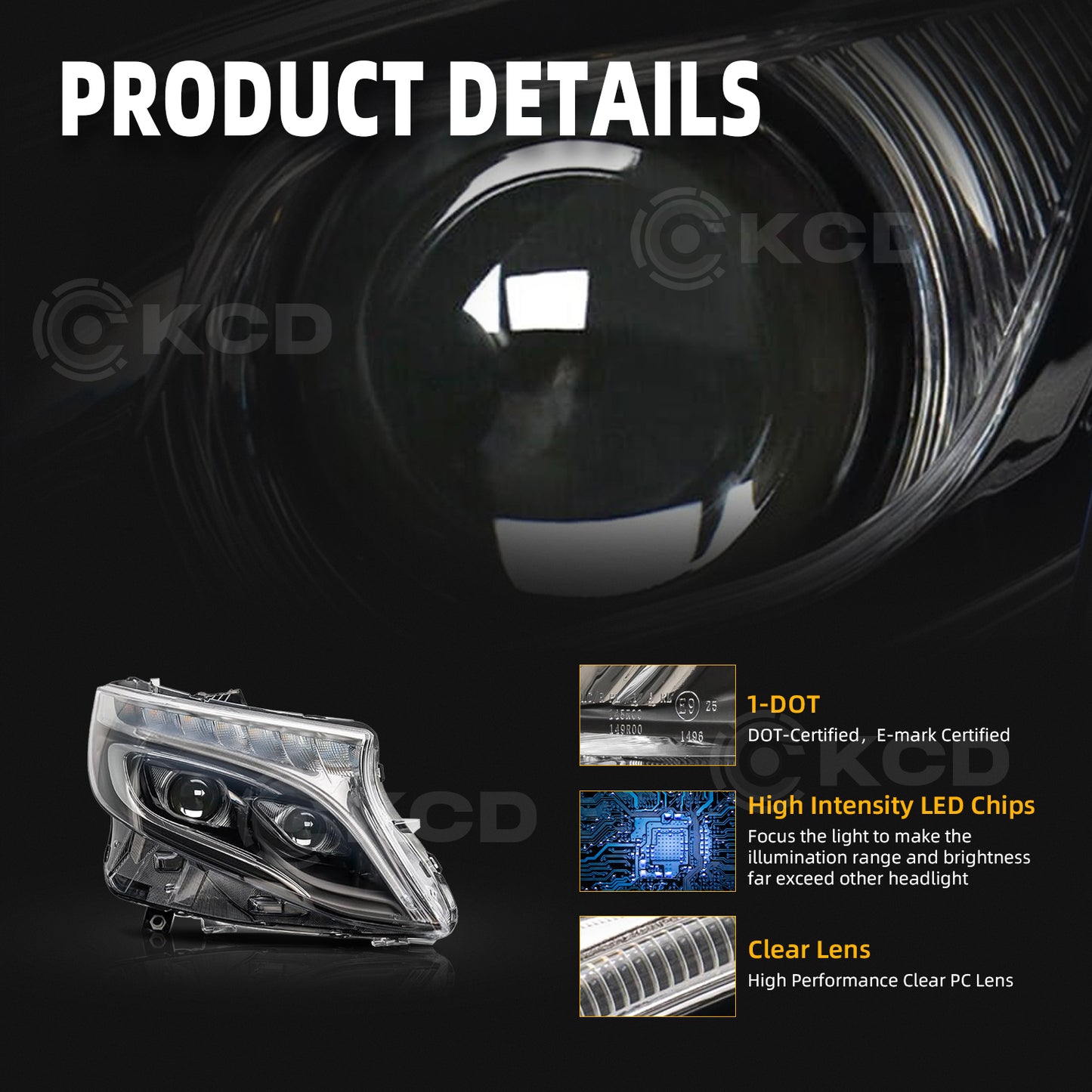 Archaic LED Headlight Assembly For Mercedes-Benz Vito 2016-2020 Sequential Turn Signal