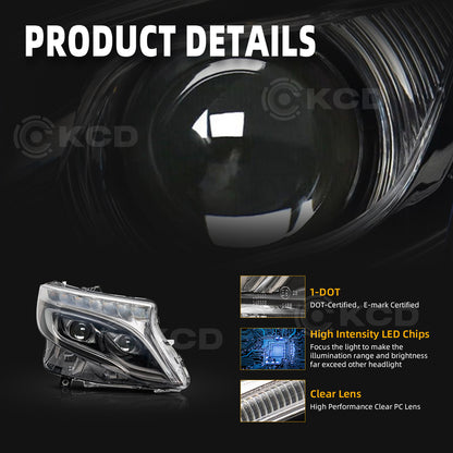 Archaic LED Headlight Assembly For Mercedes-Benz Vito 2016-2020 Sequential Turn Signal