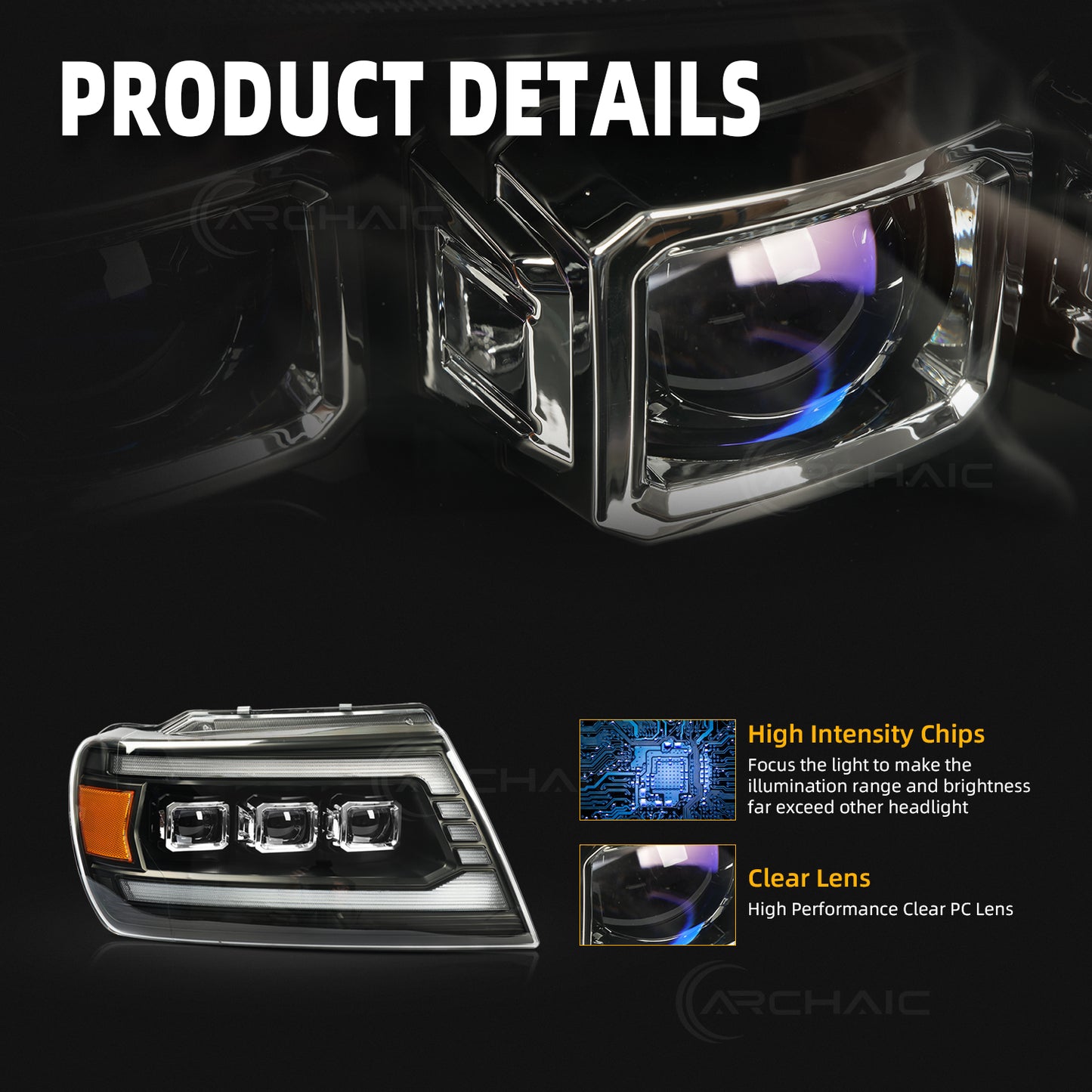 Pair LED Projector Headlights For Jeep Grand Cherokee 1999-2004 Headlamp with Sequential Turn Signal