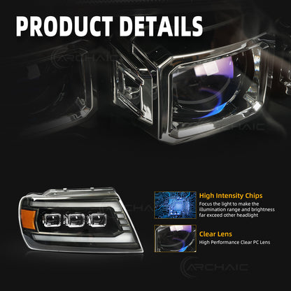 Pair LED Projector Headlights For Jeep Grand Cherokee 1999-2004 Headlamp with Sequential Turn Signal