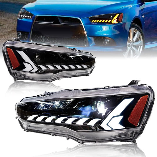 LED Headlights for Mitsubishi Lancer & EVO X 2008-2020 Projector Front lamp Assembly w Sequential Turn Signal and Startup Animation DRL