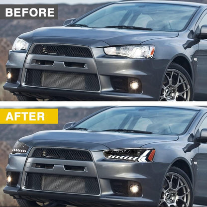 LED Headlights for Mitsubishi Lancer & EVO X 2008-2020 Projector Front lamp Assembly w Sequential Turn Signal and Startup Animation DRL