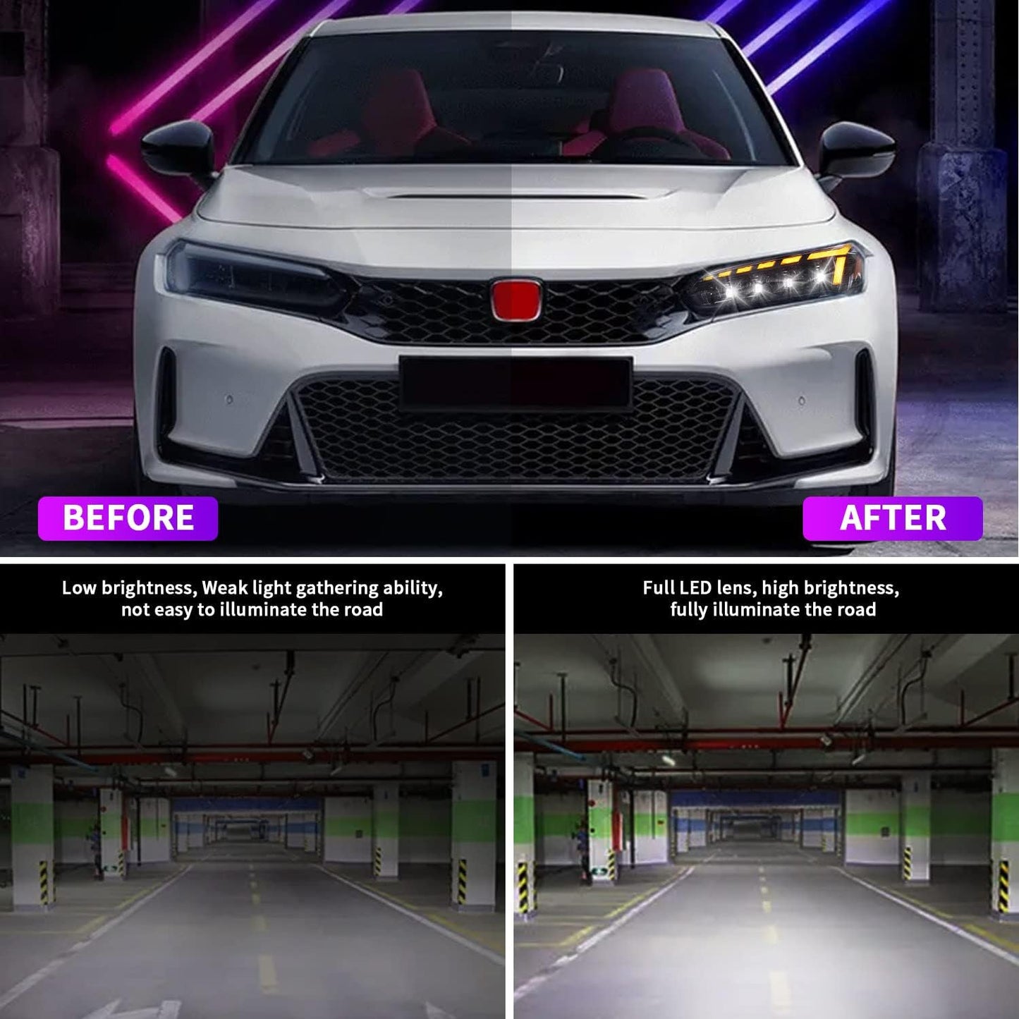 Archaic LED Headlight Assembly For 11th Gen Honda Civic 2022-2025 Startup Animation DRL
