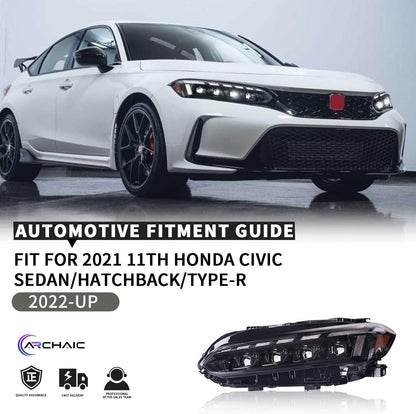 Archaic LED Headlight Assembly For 11th Gen Honda Civic 2022-2025 Startup Animation DRL