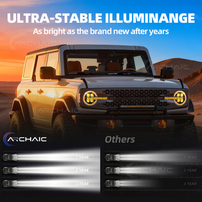 Archaic 4Lens Headlights Ford Bronco 2021-2026, DRL/Projector Lens Custom Light