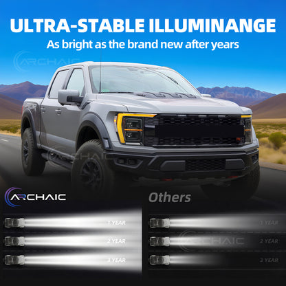Archaic LED Headlight Assembly For 14th Gen Ford F150 F-150 2021 2022 2023,with White/Amber DRL