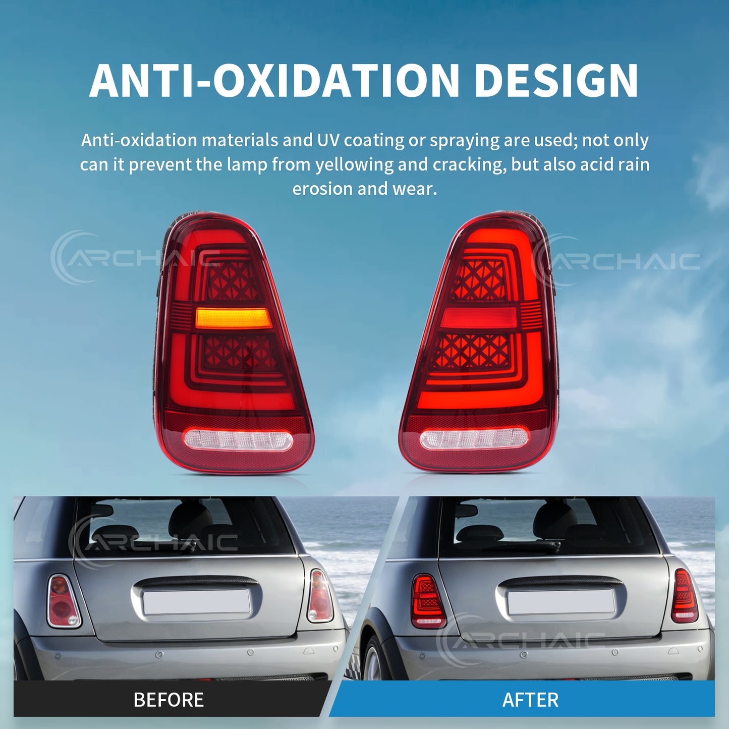 Archaic LED Sequential Tail Lights For 2001-2007 Mini Cooper R50 R52 R53