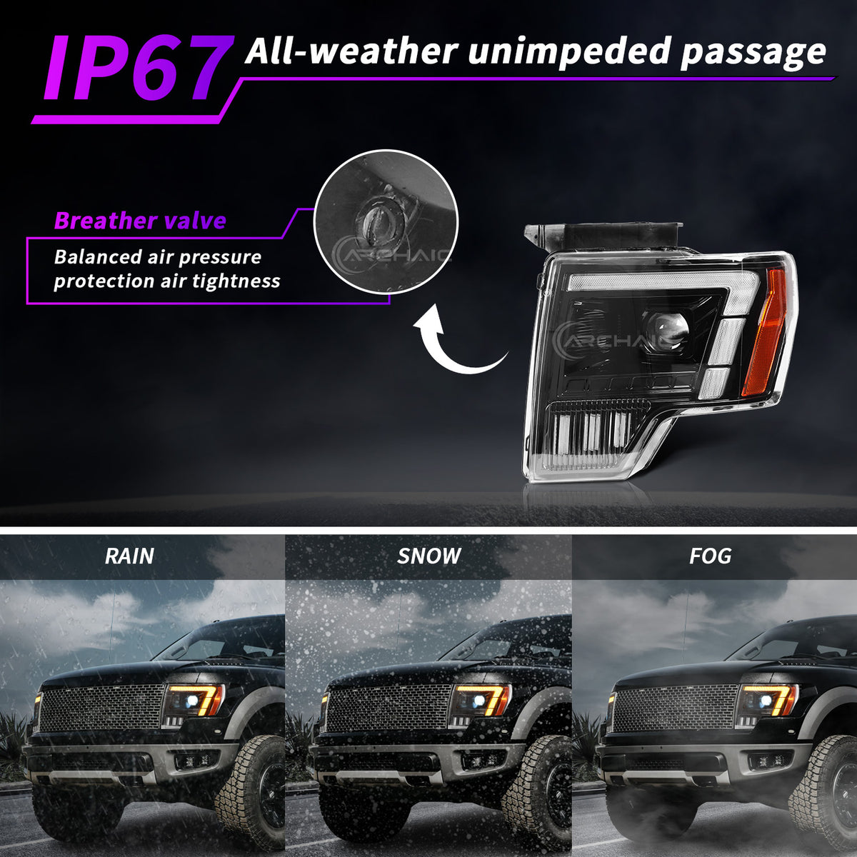 Archaic Full LED Projector Headlights For Ford F-150 2009–2014 | White/Amber DRLs
