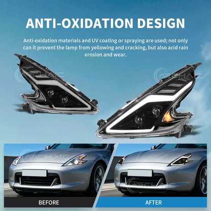 Full LED Headlights Assembly for 2008-2020 Nissan 370Z Fairlady Z34 | Sequential Turn Signal