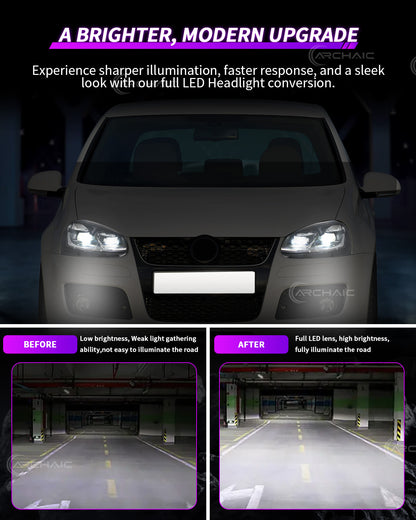 Archaic LED Projector Headlights for Volkswagen Golf MK5 Rabbit 2006–2010