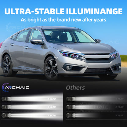 Archaic RGB Headlights Assembly For 2016-2021 Honda Civic 10th Gen | Dynamic DRL Sequential Turn Signal