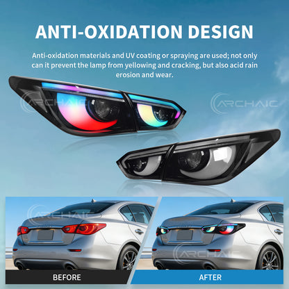 RGB LED Tail Lights for Infiniti Q50 Sedan Skyline V37 2014-2017 | Sequential Turn Signals, Dynamic Startup Animation DRL, Plug-and-Play, Pair
