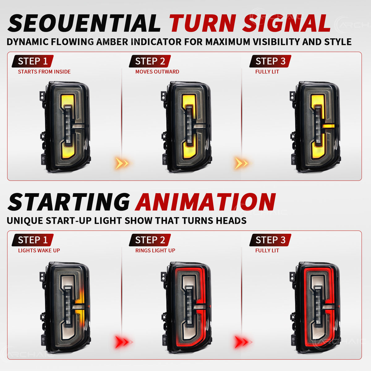 Archaic Full LED Tail Lights for Ford Bronco 2021–2026 | Sequential Turn Signals