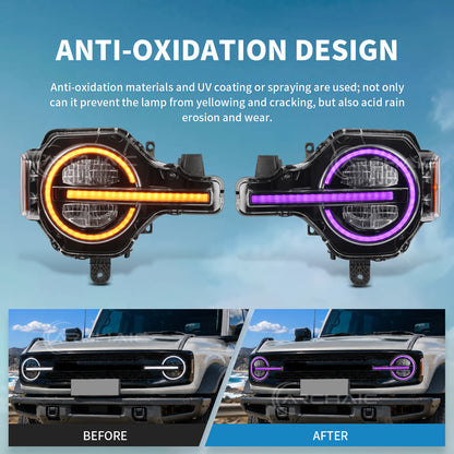 Reflector Headlights For 2021-2025 Ford Bronco,with Amber/White DRL and Startup Animation