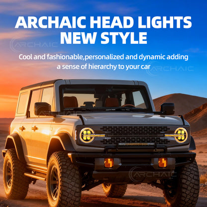 Archaic 4Lens Headlights Ford Bronco 2021-2026, DRL/Projector Lens Custom Light