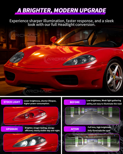 Bi-LED Headlights for Ferrari 360 Modena 1999-2004 | Real Carbon Fiber OEM+ Upgrade,with E-matk Certificate