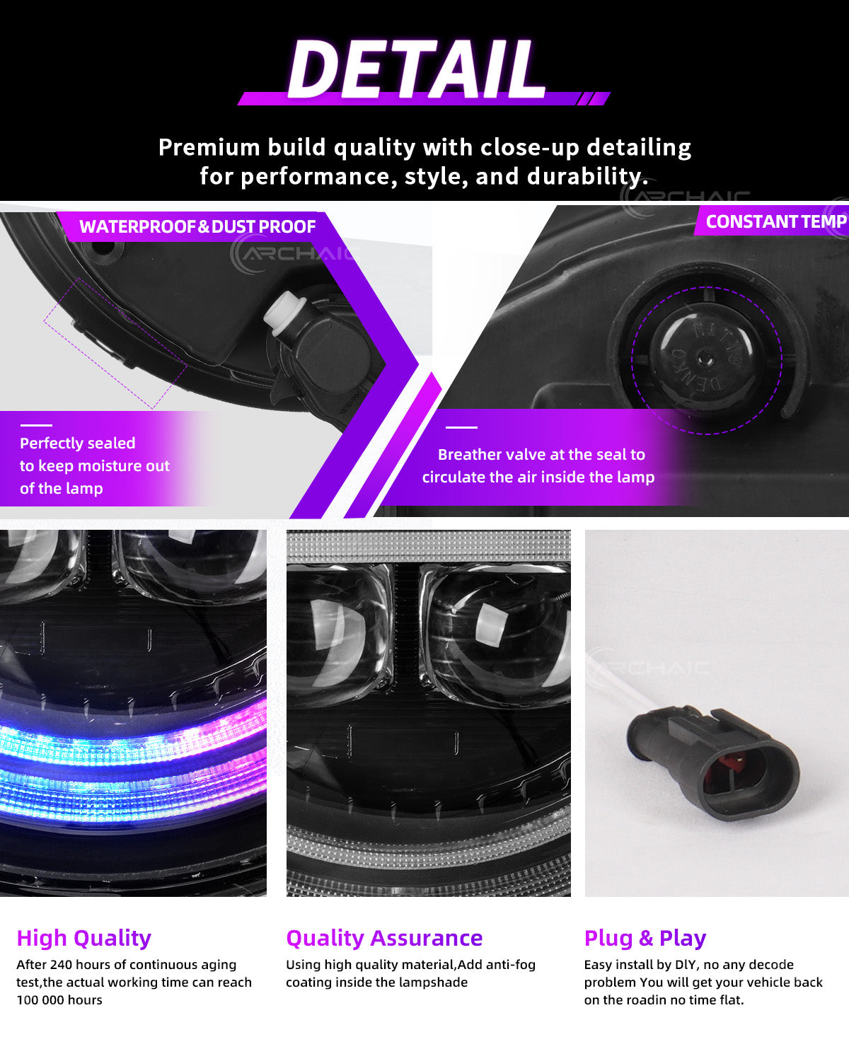 Archaic Quad-Projector LED Headlights for Jeep Wrangler JL & Gladiator JT
