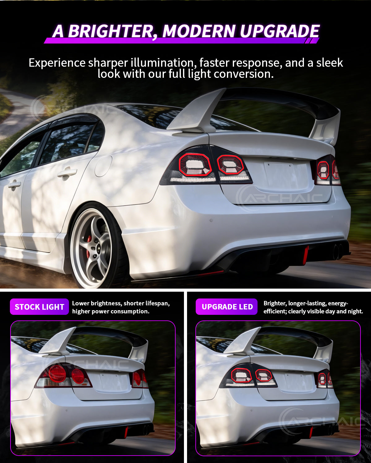 Archaic Diamond LED Tail Lights for Honda Civic FD2 2007–2010