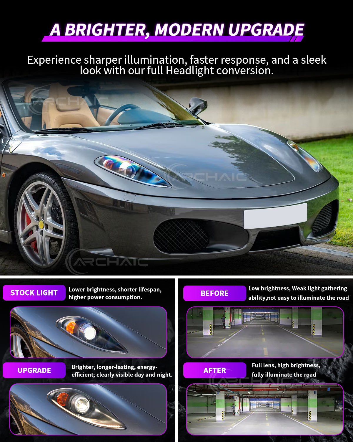 Bi-Xenon Headlights for Ferrari F430 2005-2010 | Real Carbon Fiber OEM+ Upgrade,with E-mark