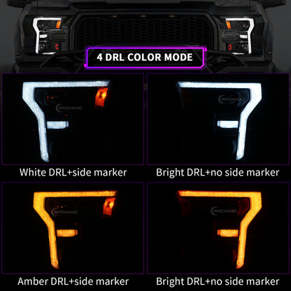 Archaic Full LED Headlights for Ford F-150 2015–2017 & Raptor 2017–2020 | Amber/White DRLs