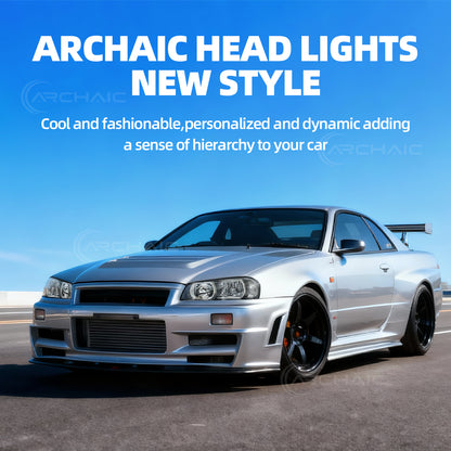 Archaic LED Headlight Assembly For Nissan Skyline R34 GT-R GTT BNR34 ER34 ENR34 HR34 1998-2002