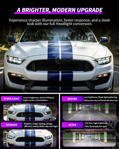 Archaic 6-Lens  LED Headlights for Ford Mustang S550 2015–2017