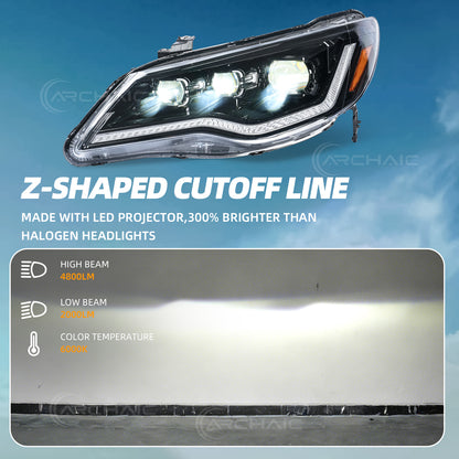 Archaic LED Headlights Assembly For 2006-2011 Honda Civic FD1 FD2 FD3 Sedan Type R | JDM Spec ONLY (NOT For USDM FA1/FA5 Models)