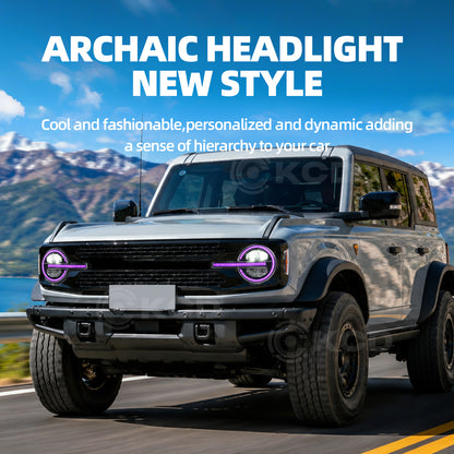 Reflector Headlights For 2021-2025 Ford Bronco,with Amber/White DRL and Startup Animation