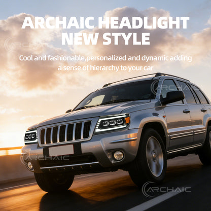 Pair LED Projector Headlights For Jeep Grand Cherokee 1999-2004 Headlamp with Sequential Turn Signal