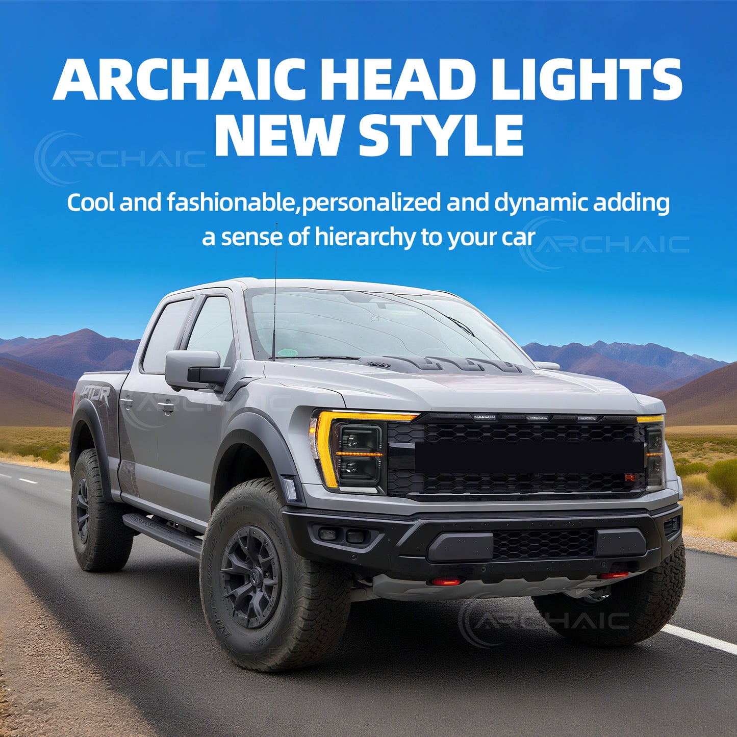 Archaic LED Headlight Assembly For 14th Gen Ford F150 F-150 2021 2022 2023,with White/Amber DRL