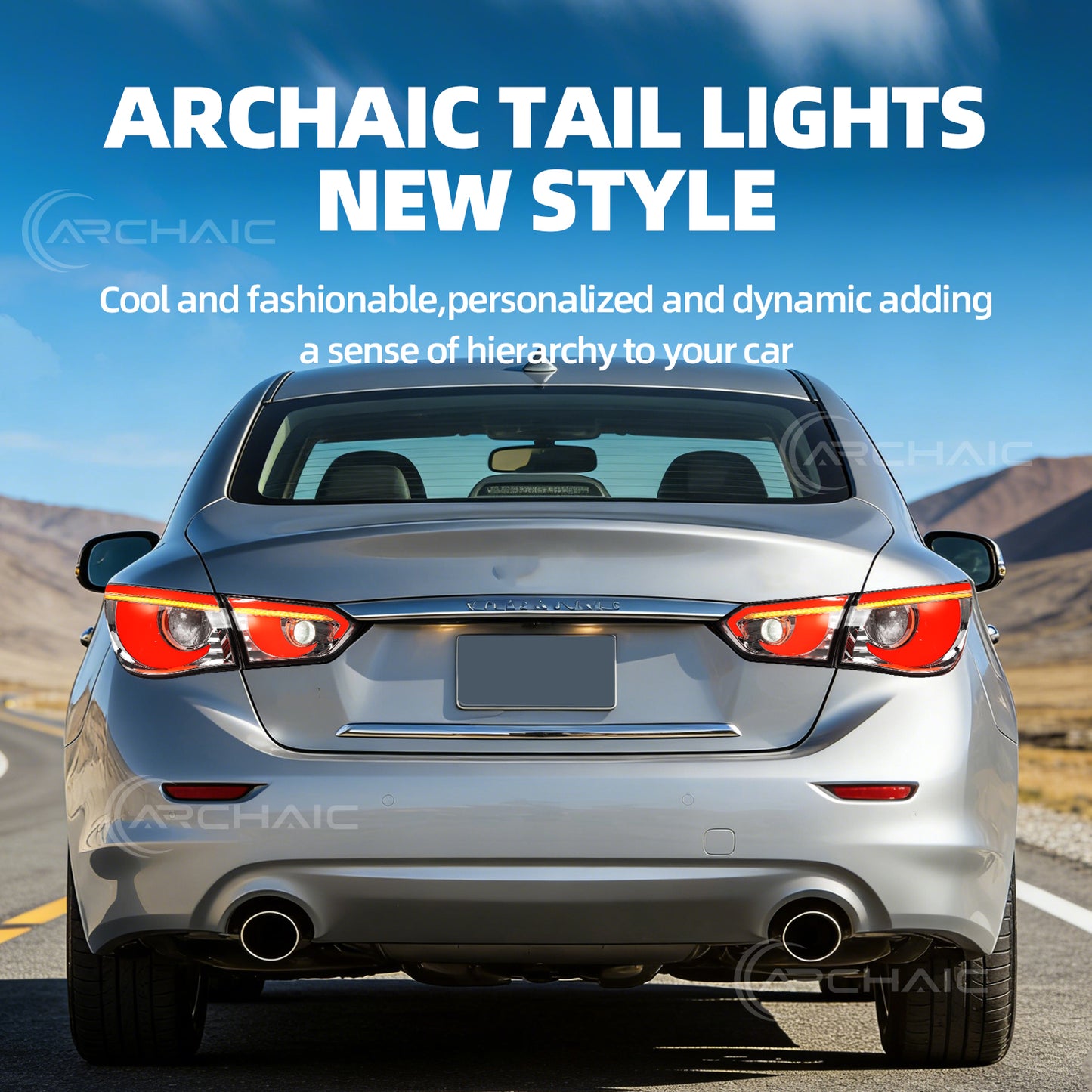 LED Tail Lights for Infiniti Q50 Sedan Skyline V37 2014-2017 | Sequential Turn Signals, Animated Startup, DRL Rear Lamp Assembly by Archaic