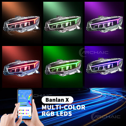 Archaic RGB Headlights Assembly For 2016-2021 Honda Civic 10th Gen | Dynamic DRL Sequential Turn Signal
