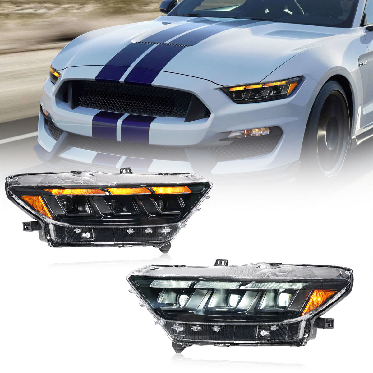 Archaic 6-Lens  LED Headlights for Ford Mustang S550 2015–2017