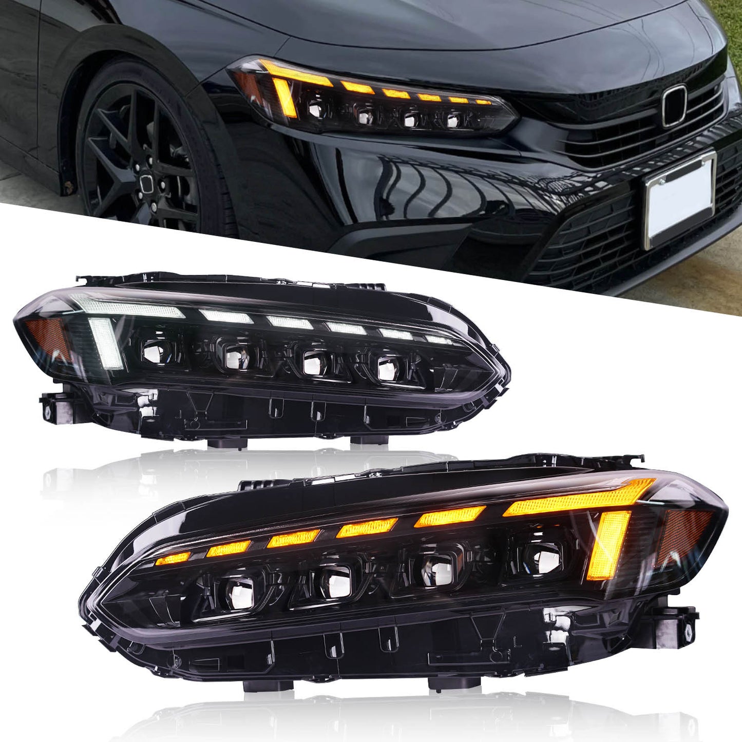 Archaic LED Headlight Assembly For 11th Gen Honda Civic 2022-2025 Startup Animation DRL