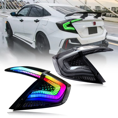 Archaic RGB Tail Lights Assembly For 2016-2021 Honda Civic Sedan 4-Door | Smoked Lens Style Sequential Turn Signals & Dynamic DRL