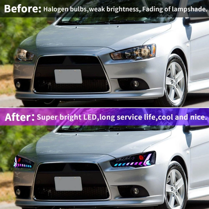 LED Headlights for Mitsubishi Lancer & EVO X 2008-2020 Projector Front lamp Assembly w Sequential Turn Signal and Startup Animation DRL