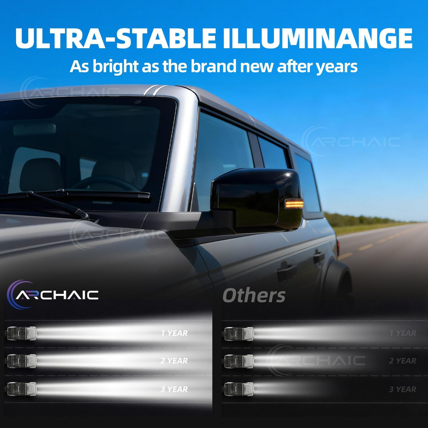 Archaic LED Side Mirror Marker Lights For 2021-2025 Ford Bronco Amber/White DRL Pair