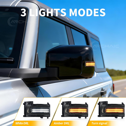 Archaic LED Side Mirror Marker Lights For 2021-2025 Ford Bronco Amber/White DRL Pair