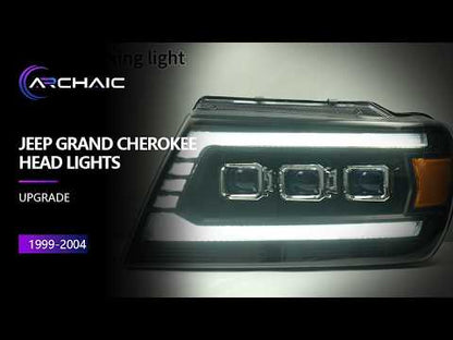 Pair LED Projector Headlights For Jeep Grand Cherokee 1999-2004 Headlamp with Sequential Turn Signal