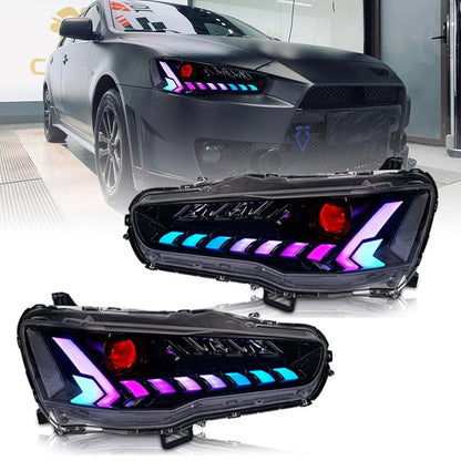 LED Headlights for Mitsubishi Lancer & EVO X 2008-2020 Projector Front lamp Assembly w Sequential Turn Signal and Startup Animation DRL