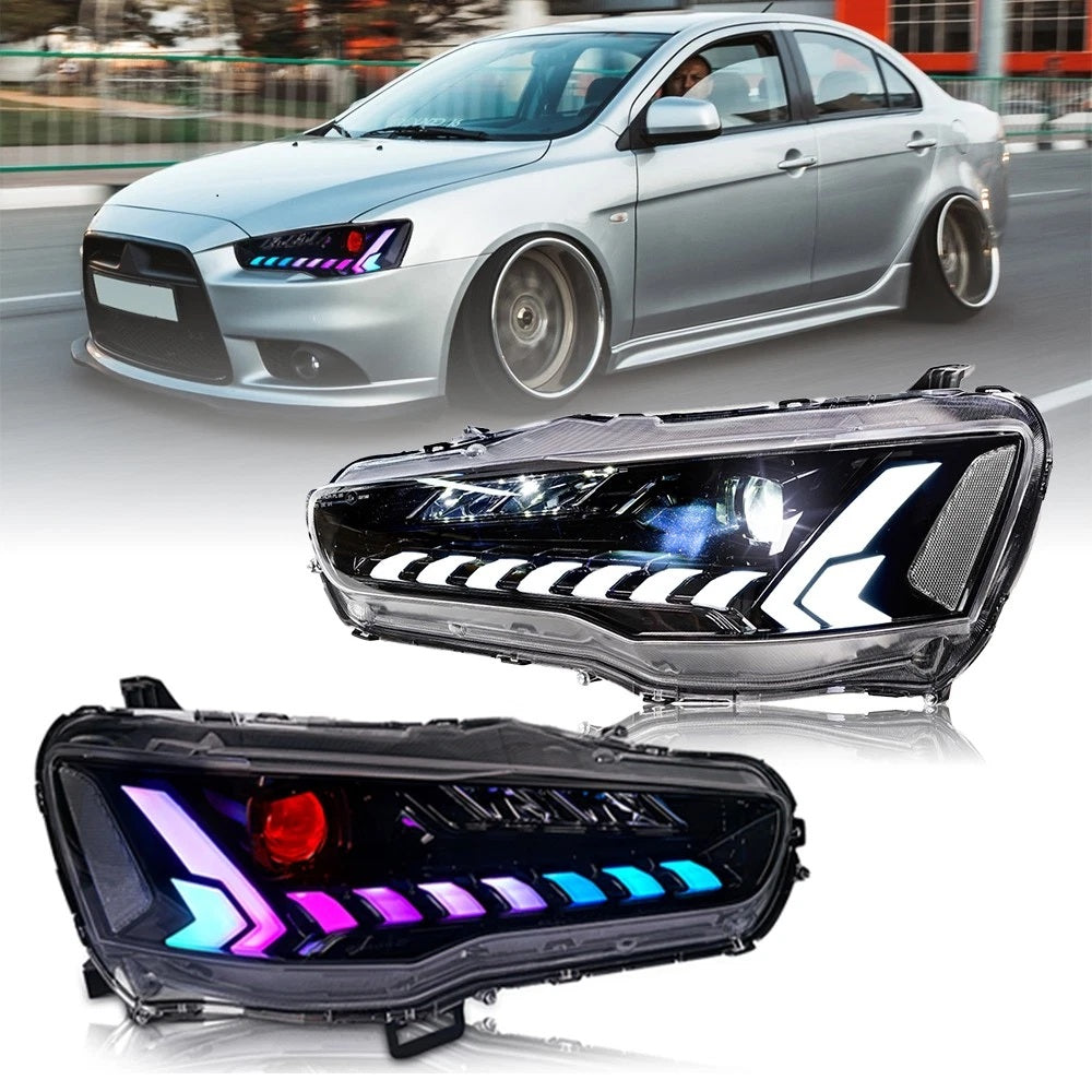 LED Headlights for Mitsubishi Lancer & EVO X 2008-2020 Projector Front lamp Assembly w Sequential Turn Signal and Startup Animation DRL