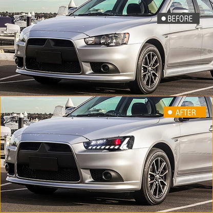 LED Headlights for Mitsubishi Lancer & EVO X 2008-2020 Projector Front lamp Assembly w Sequential Turn Signal and Startup Animation DRL