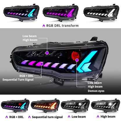 LED Headlights for Mitsubishi Lancer & EVO X 2008-2020 Projector Front lamp Assembly w Sequential Turn Signal and Startup Animation DRL