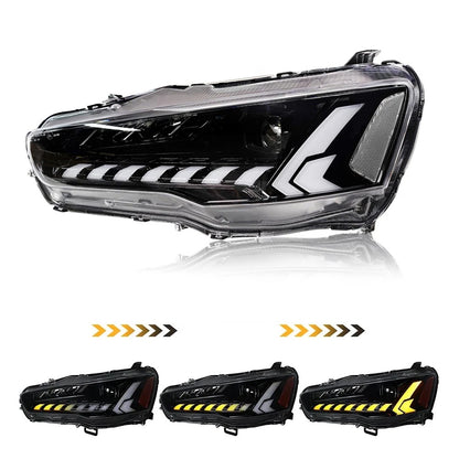 LED Headlights for Mitsubishi Lancer & EVO X 2008-2020 Projector Front lamp Assembly w Sequential Turn Signal and Startup Animation DRL