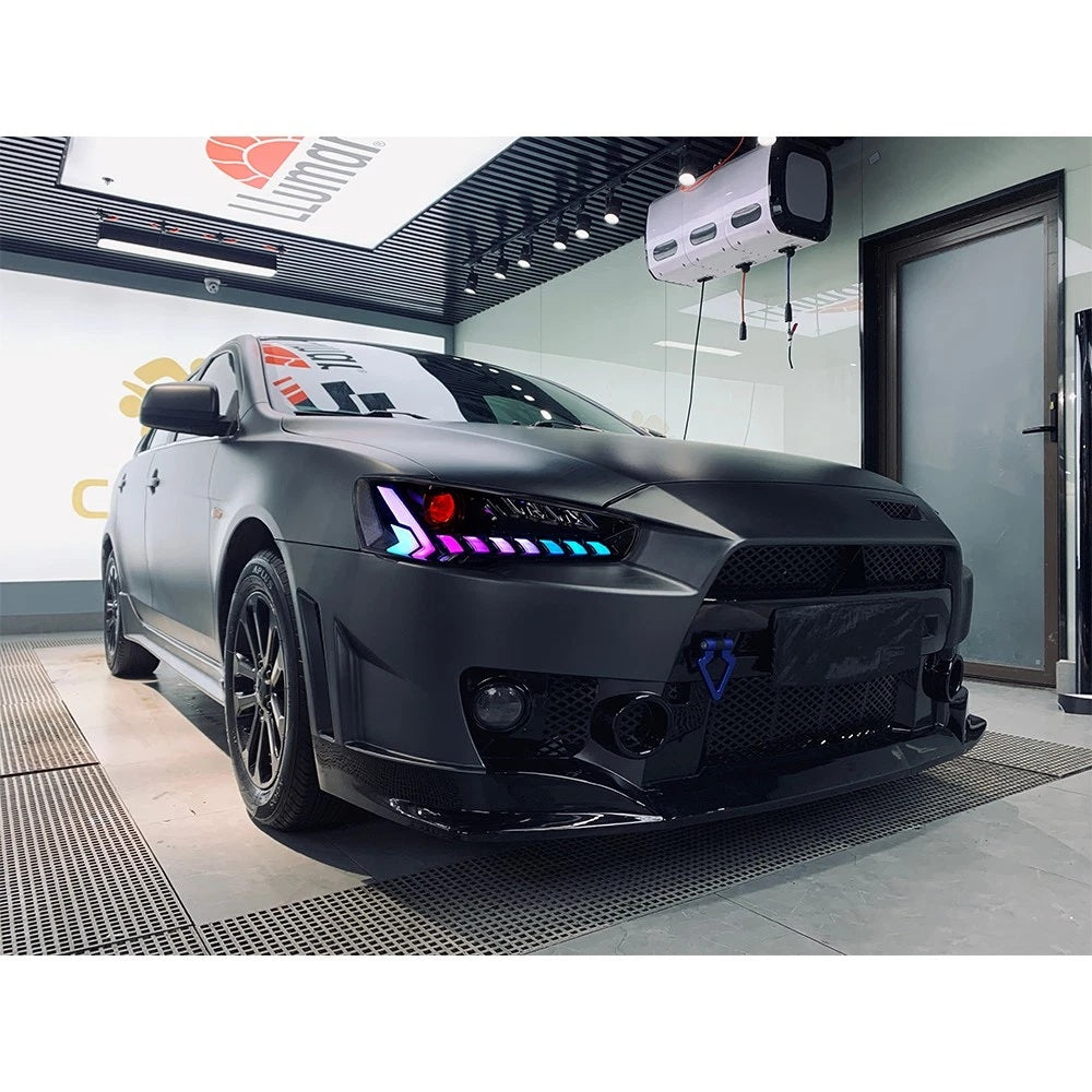 LED Headlights for Mitsubishi Lancer & EVO X 2008-2020 Projector Front lamp Assembly w Sequential Turn Signal and Startup Animation DRL