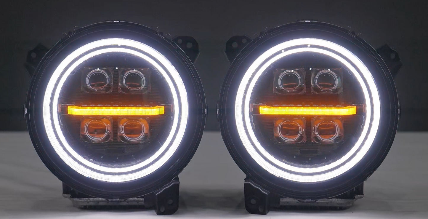 LED Projector Headlights for 2018-2026 Jeep Wrangler JL JLU Gladiator JT w/ Sequential Turn Signal & Startup Animation